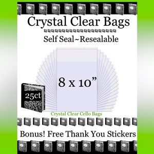8x10”~25ct Clear Self Seal Poly Bags 📚🆕📚W/Free 25ct Thank You Stickers